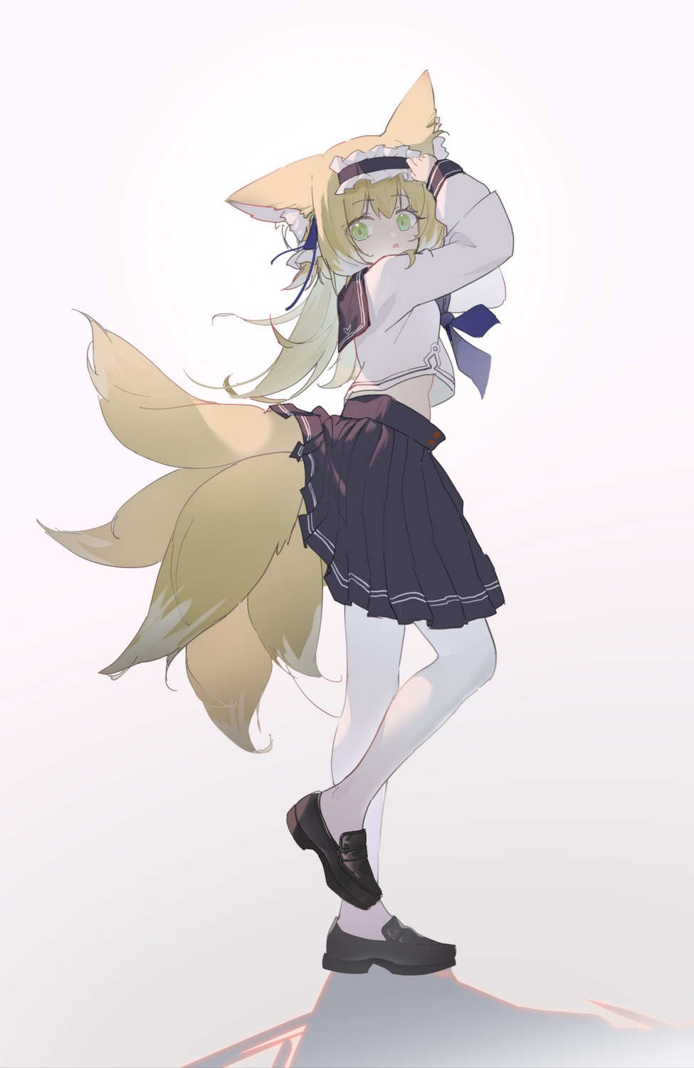 animal_ears, arknights, kelemi_mi, kitsune, pantyhose, seifuku, sketch, skirt_lift