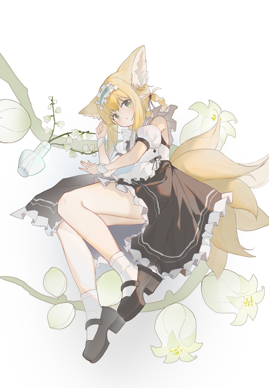 animal_ears, arknights, heels, kelemi_mi, kitsune, maid, suzuran_(arknights), tail
