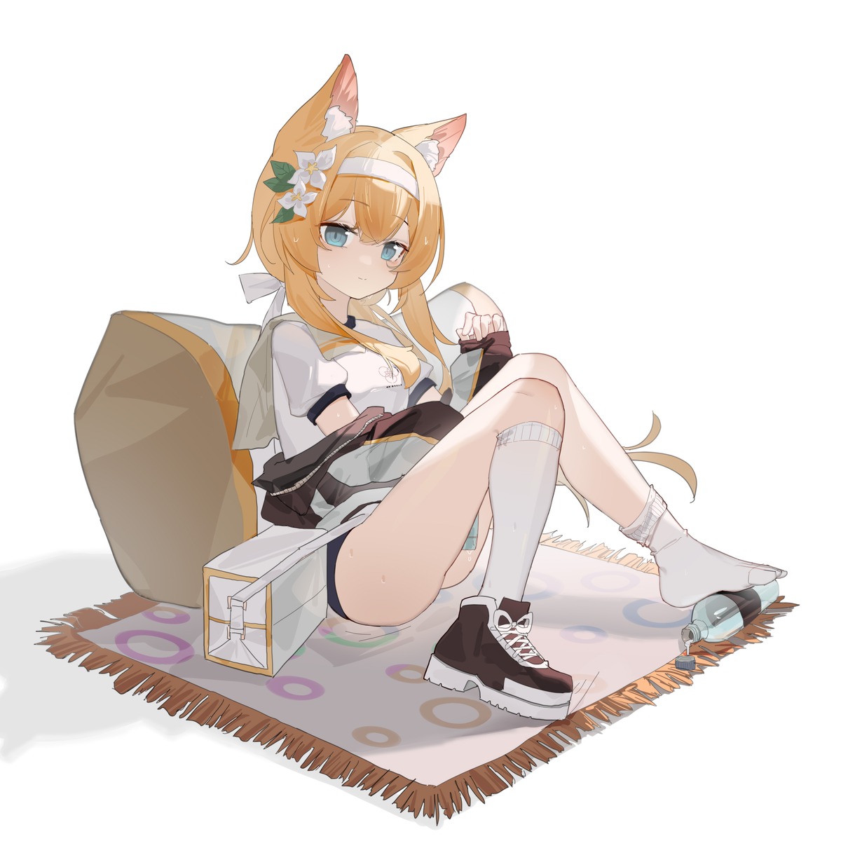 animal_ears, blue_archive, buruma, gym_uniform, iochi_mari, kelemi_mi, nekomimi