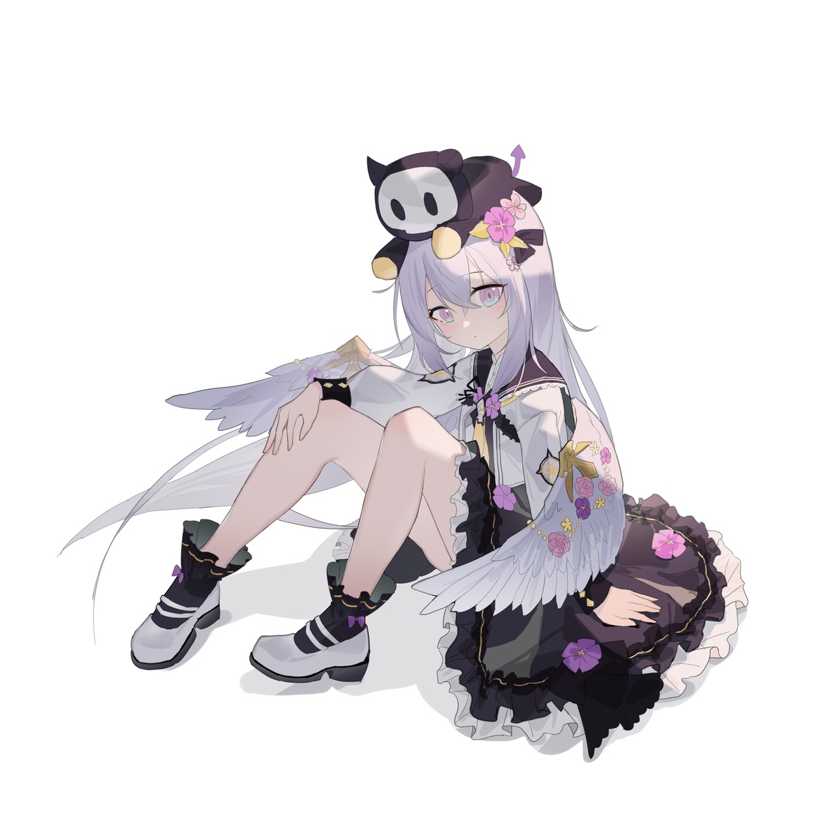 blue_archive, kelemi_mi, seifuku, shirasu_azusa, skirt_lift, wings