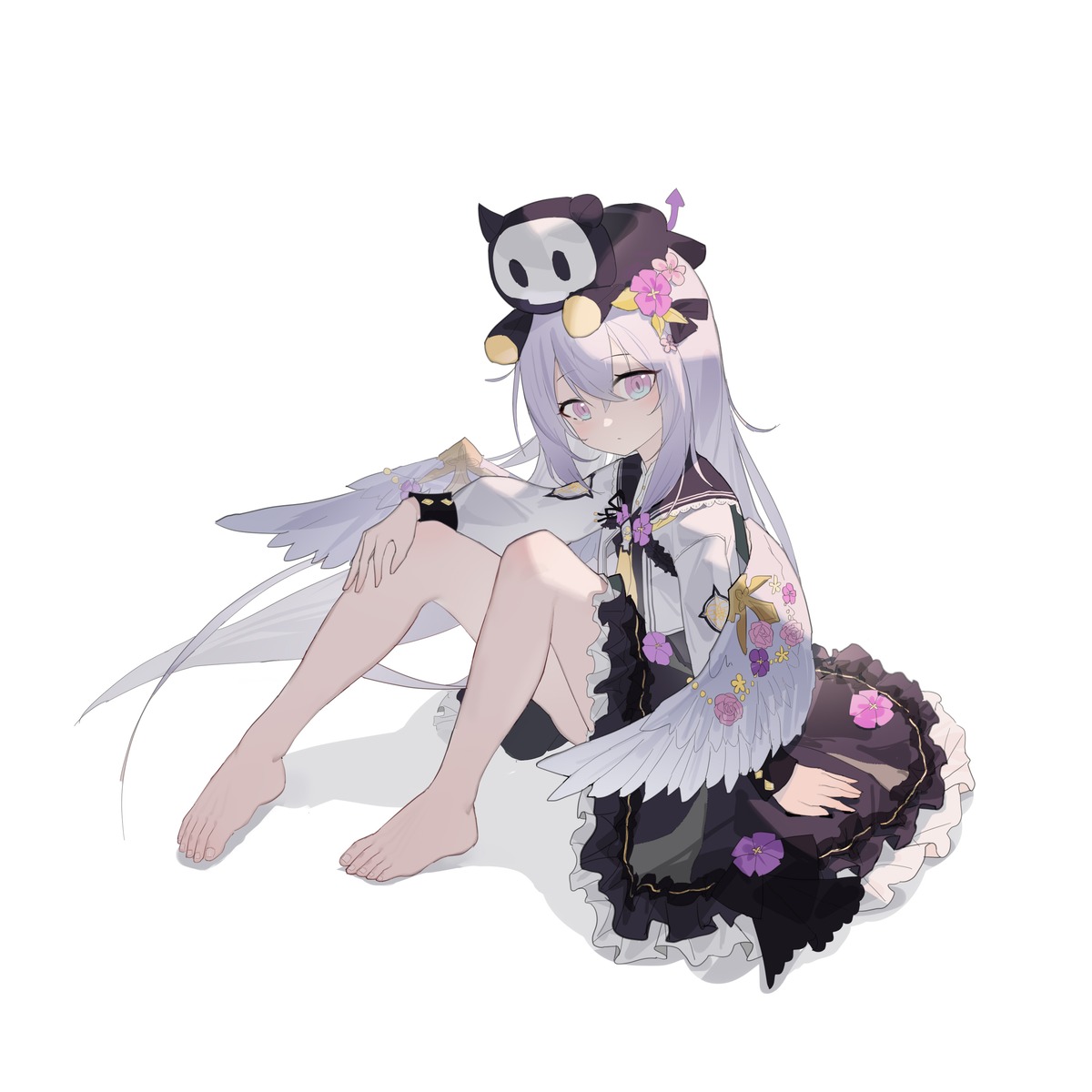 blue_archive, feet, kelemi_mi, seifuku, shirasu_azusa, skirt_lift, wings