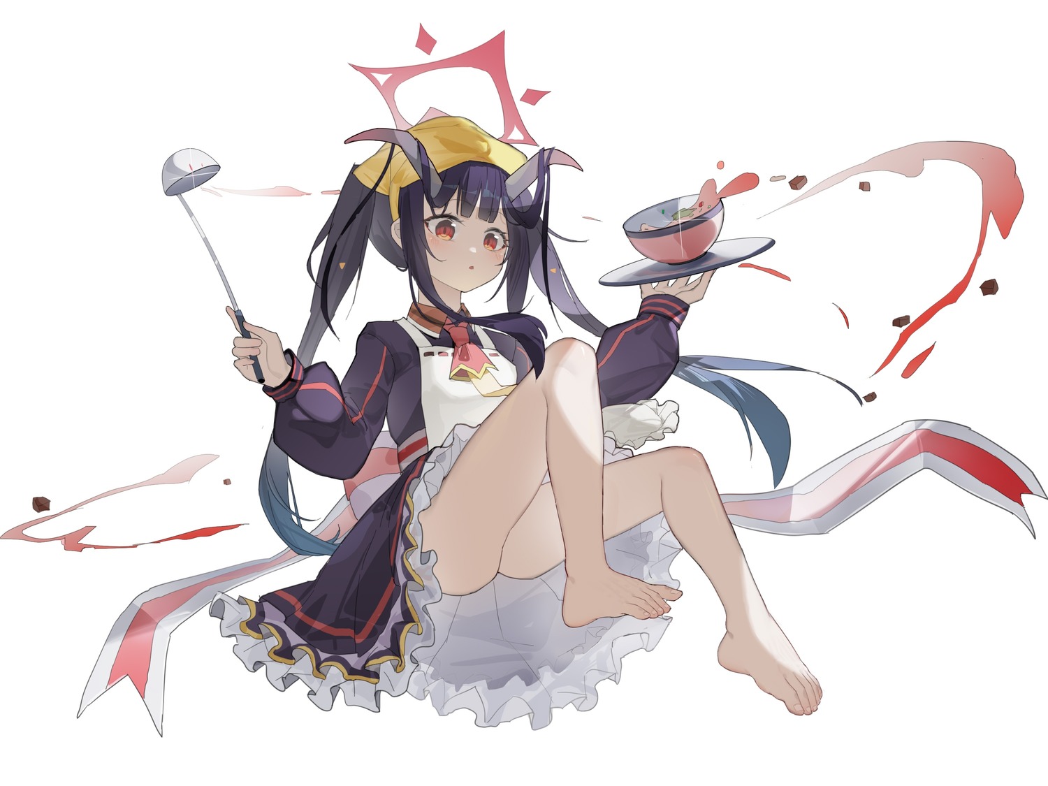 aikiyo_fuuka, blue_archive, feet, halo, horns, kelemi_mi, seifuku, skirt_lift