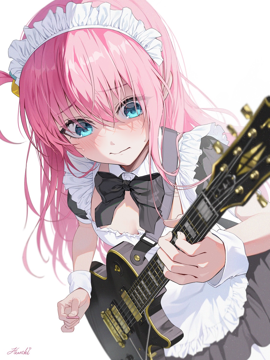 bocchi_the_rock!, gotou_hitori, guitar, heartki, maid, no_bra