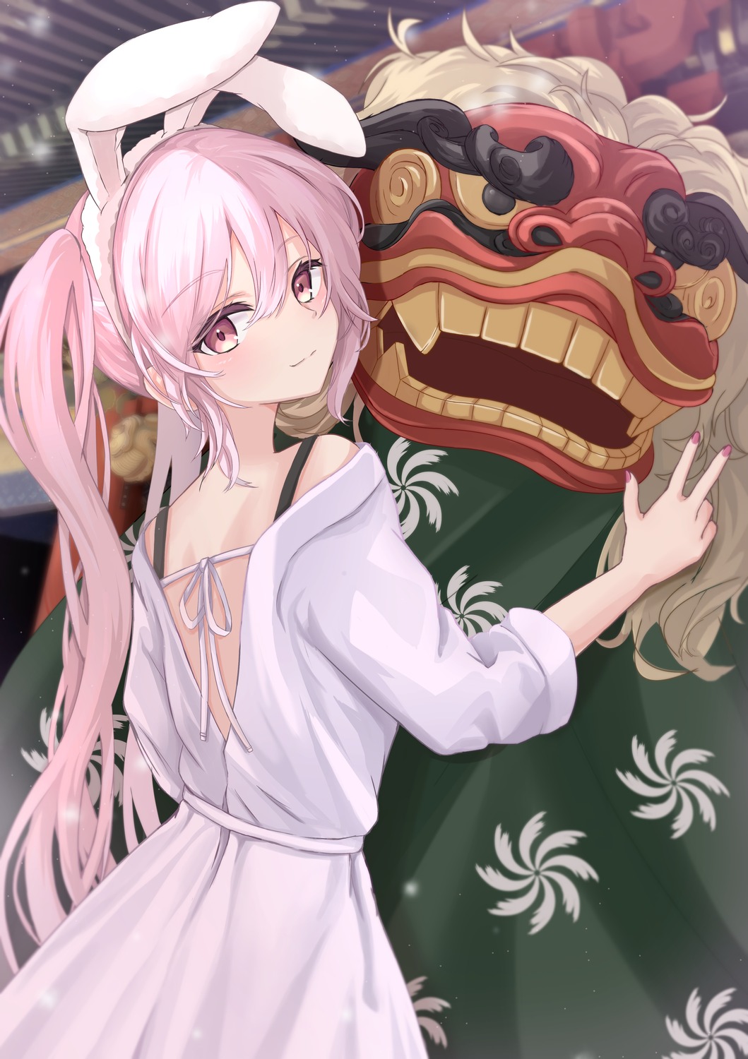 animal_ears, bunny_ears, dress, no_bra, yuzuaji