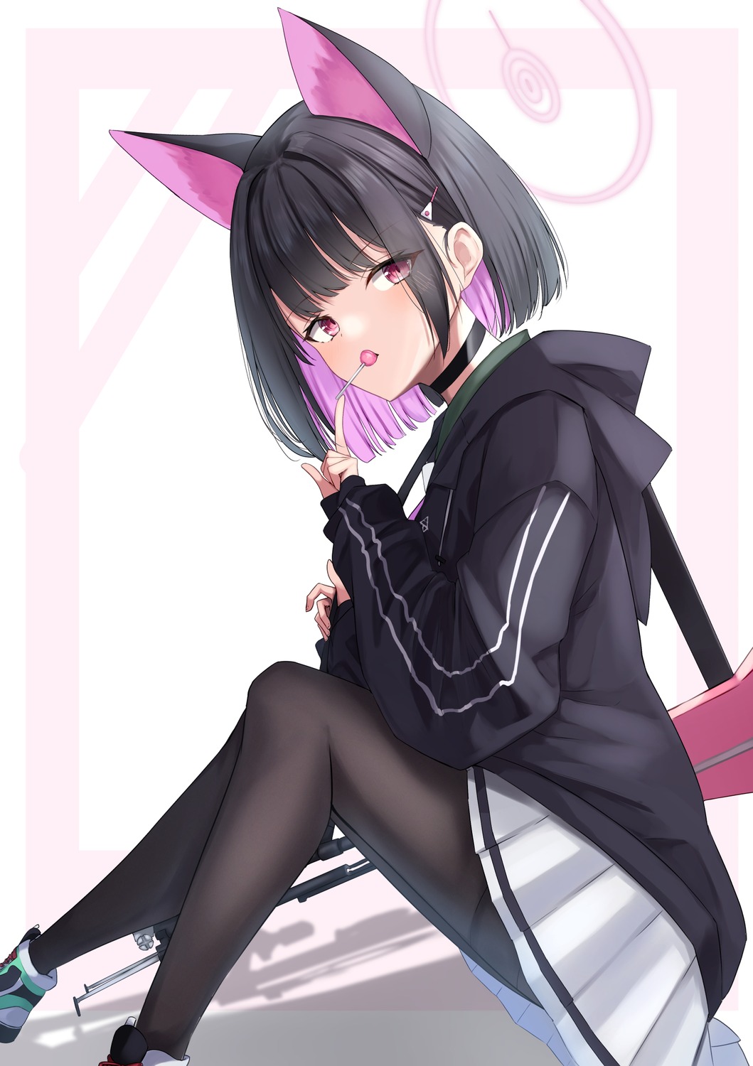 aki_tsune, animal_ears, blue_archive, gun, halo, kyouyama_kazusa, nekomimi, pantyhose, seifuku
