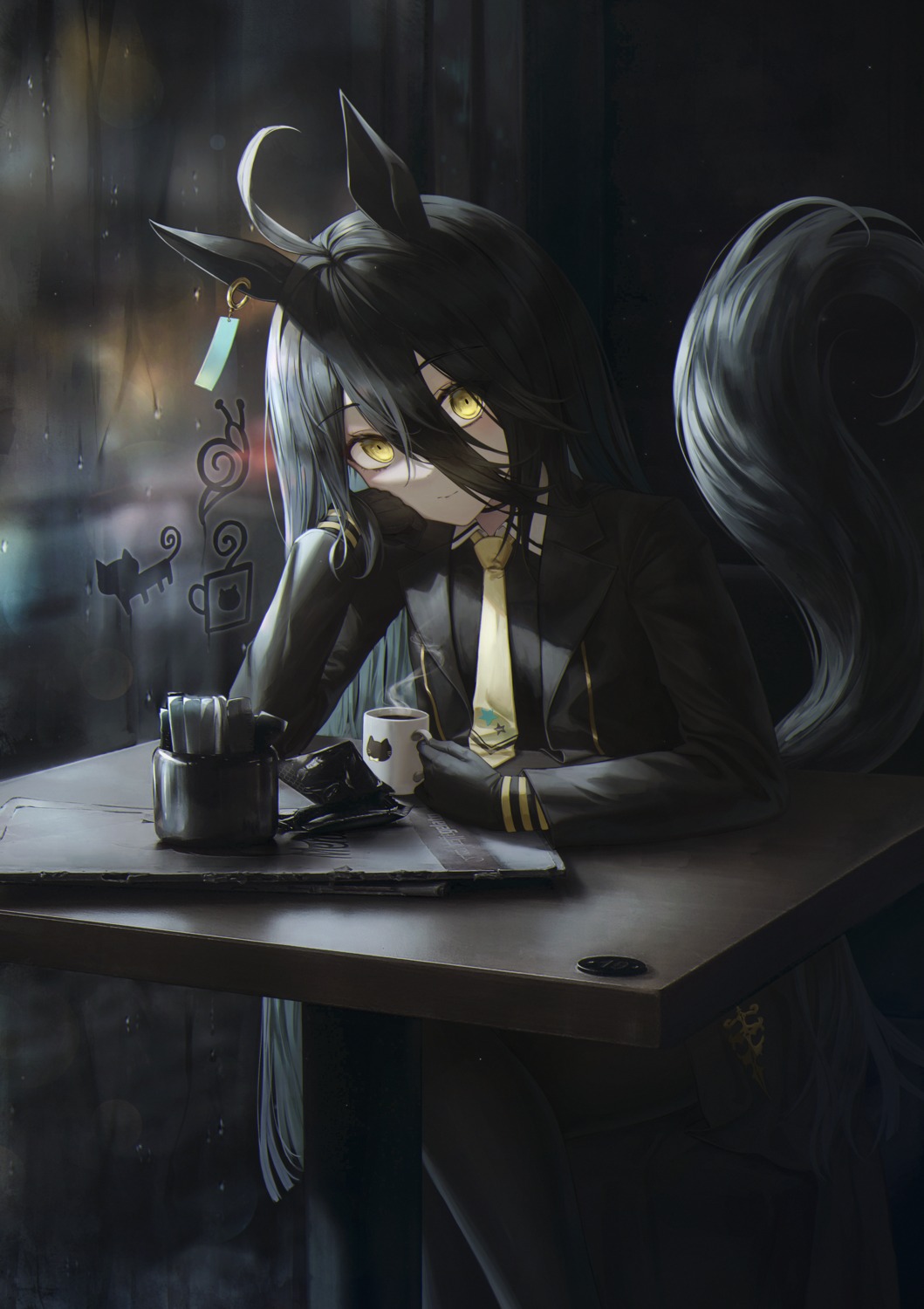 animal_ears, flippy_(cripine111), manhattan_cafe_(umamusume), pantyhose, tail, uma_musume_pretty_derby, uniform