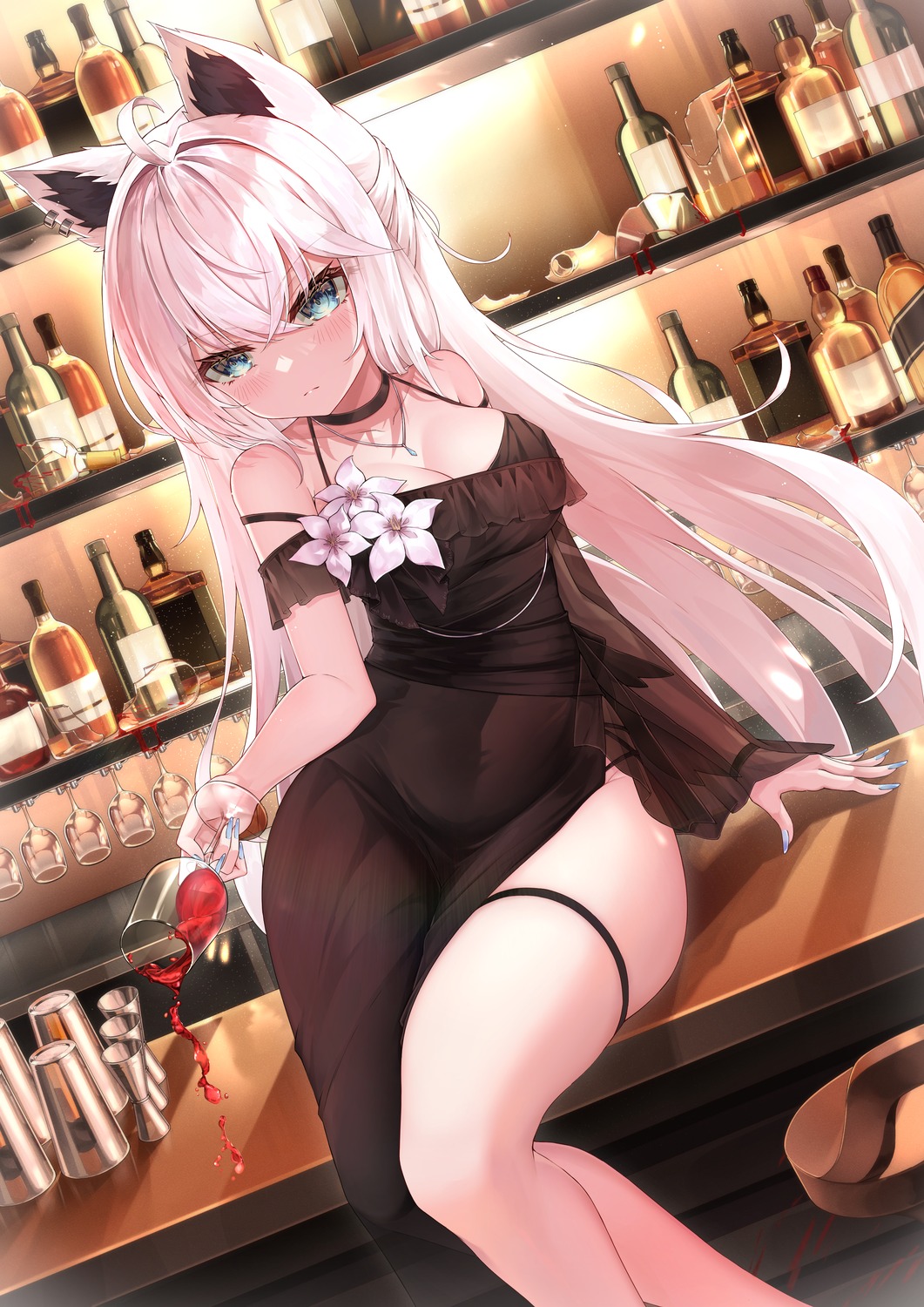 animal_ears, dress, garter, see_through, yeosi