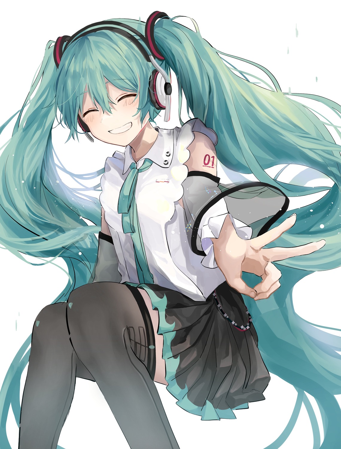 cc_rock, hatsune_miku, headphones, tattoo, thighhighs, vocaloid