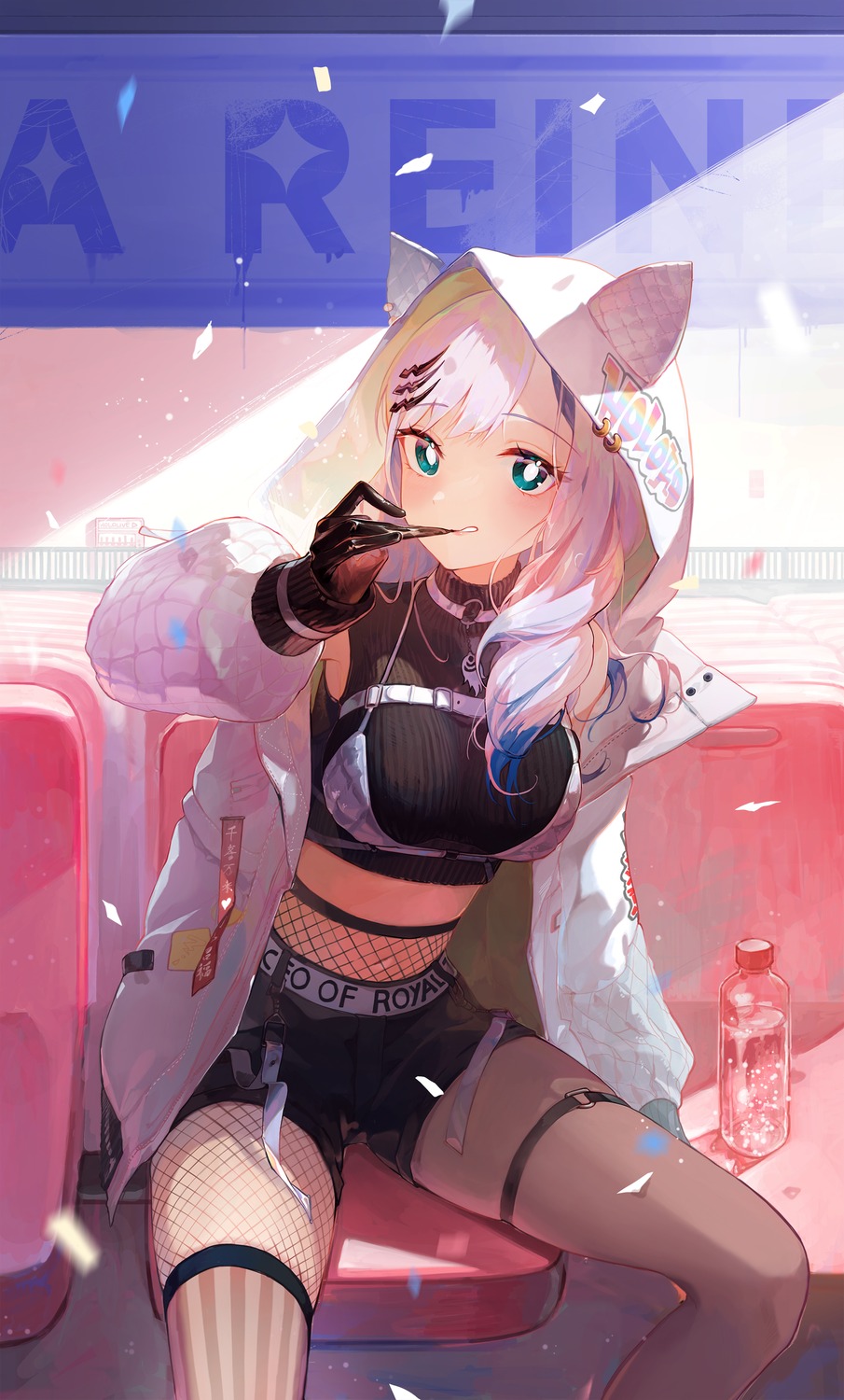 animal_ears, bikini_top, fishnets, garter, happyongdal, hololive, hololive_indonesia, pantyhose
