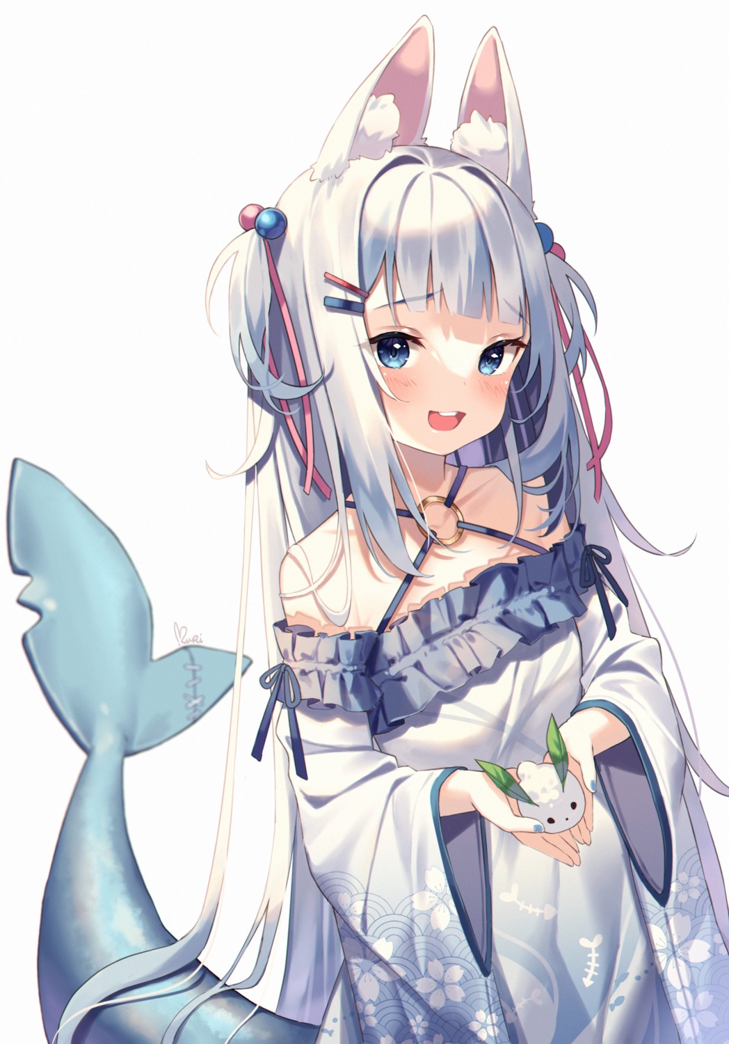 animal_ears, gawr_gura, hololive, hololive_english, japanese_clothes, kuri_(animejpholic), tail