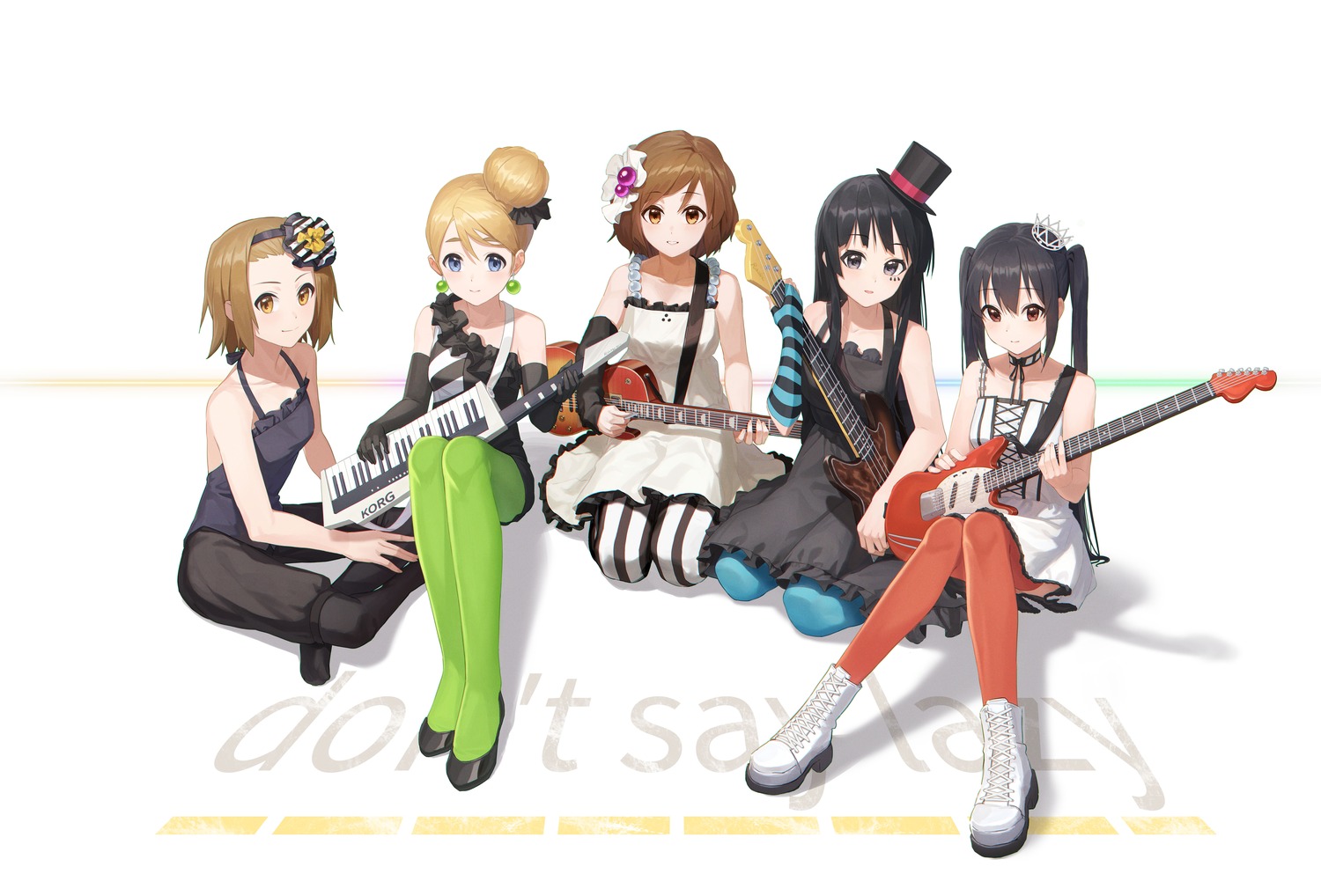 akiyama_mio, beizhe_roam, dress, guitar, hirasawa_yui, k-on!, kotobuki_tsumugi, nakano_azusa