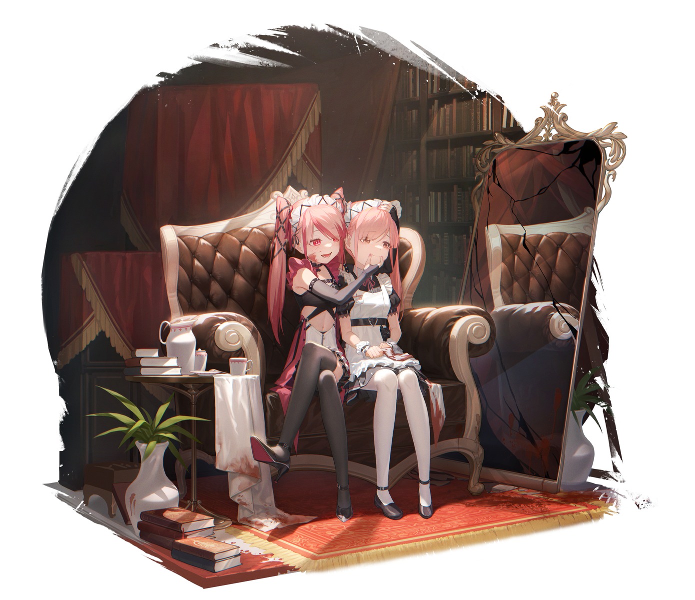 beizhe_roam, blood, heels, maid, pantyhose, thighhighs, yuri