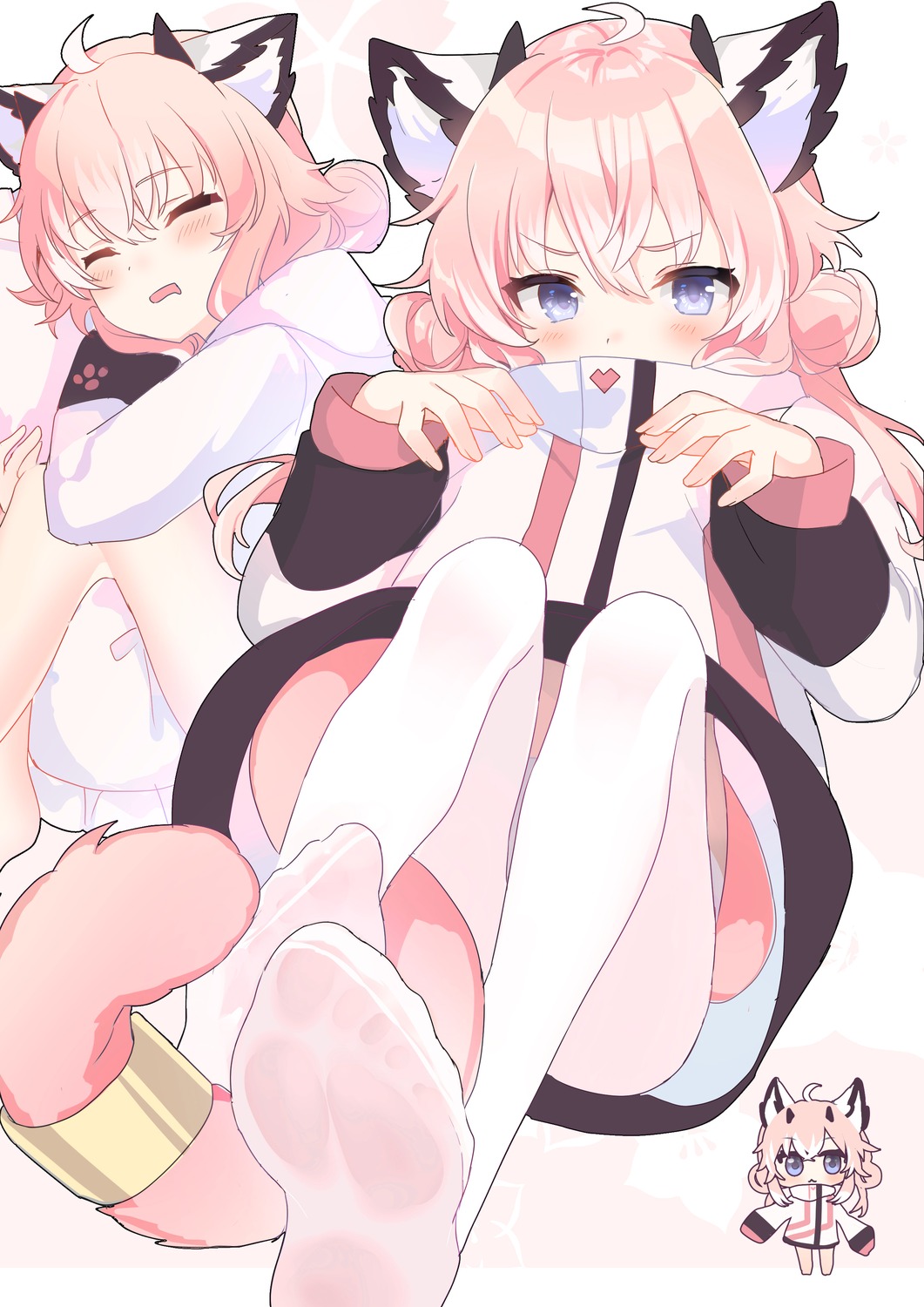 animal_ears, chibi, feet, nekomimi, pantyhose, tail, wang_mon