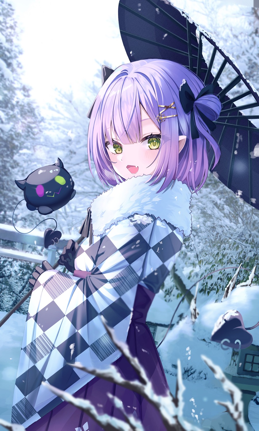 hololive, japanese_clothes, kaku_(walletbreaker), pointy_ears, tokoyami_towa, umbrella