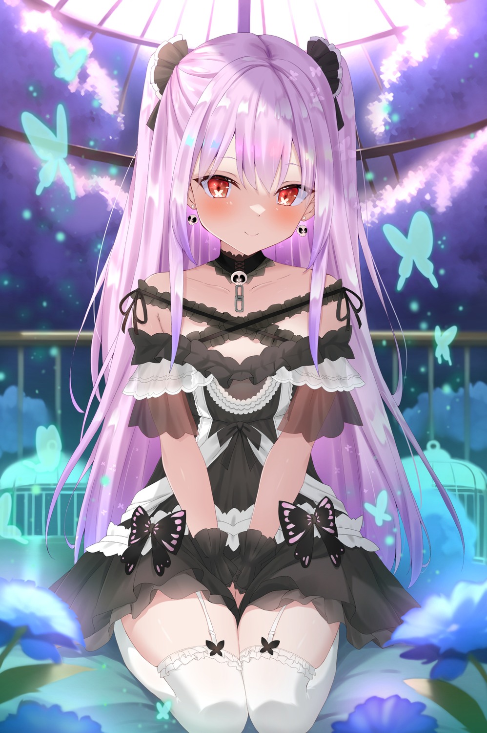 dress, gothic_lolita, hololive, kurono_yuzuko, lolita_fashion, stockings, thighhighs, uruha_rushia