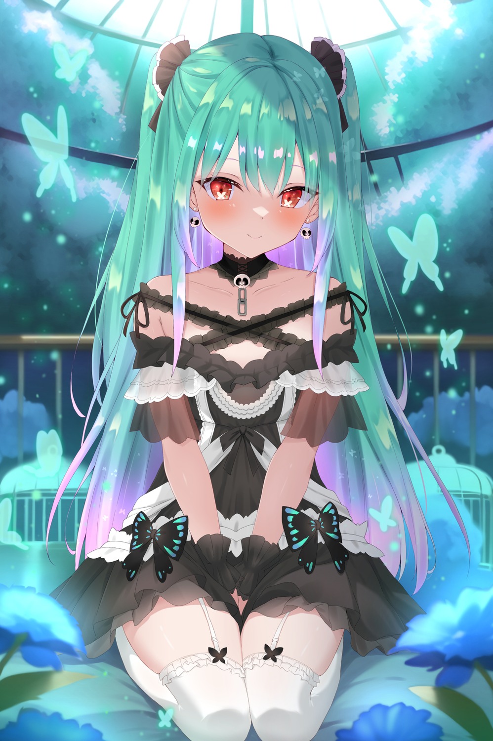 dress, gothic_lolita, hololive, kurono_yuzuko, lolita_fashion, stockings, thighhighs, uruha_rushia