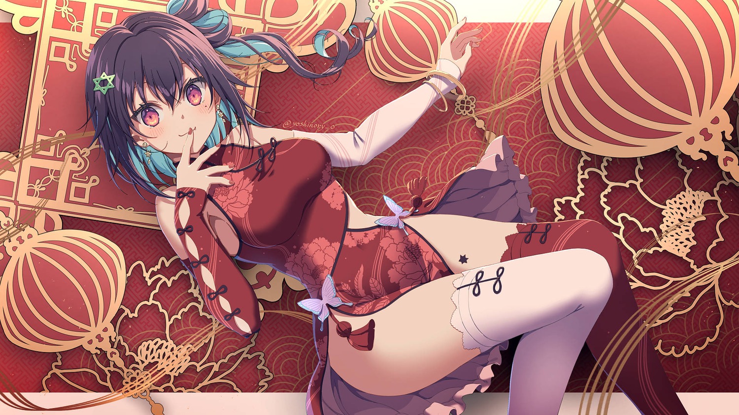 chinadress, kurenai_akane, project_sp, thighhighs, wallpaper, yoshino_ryou