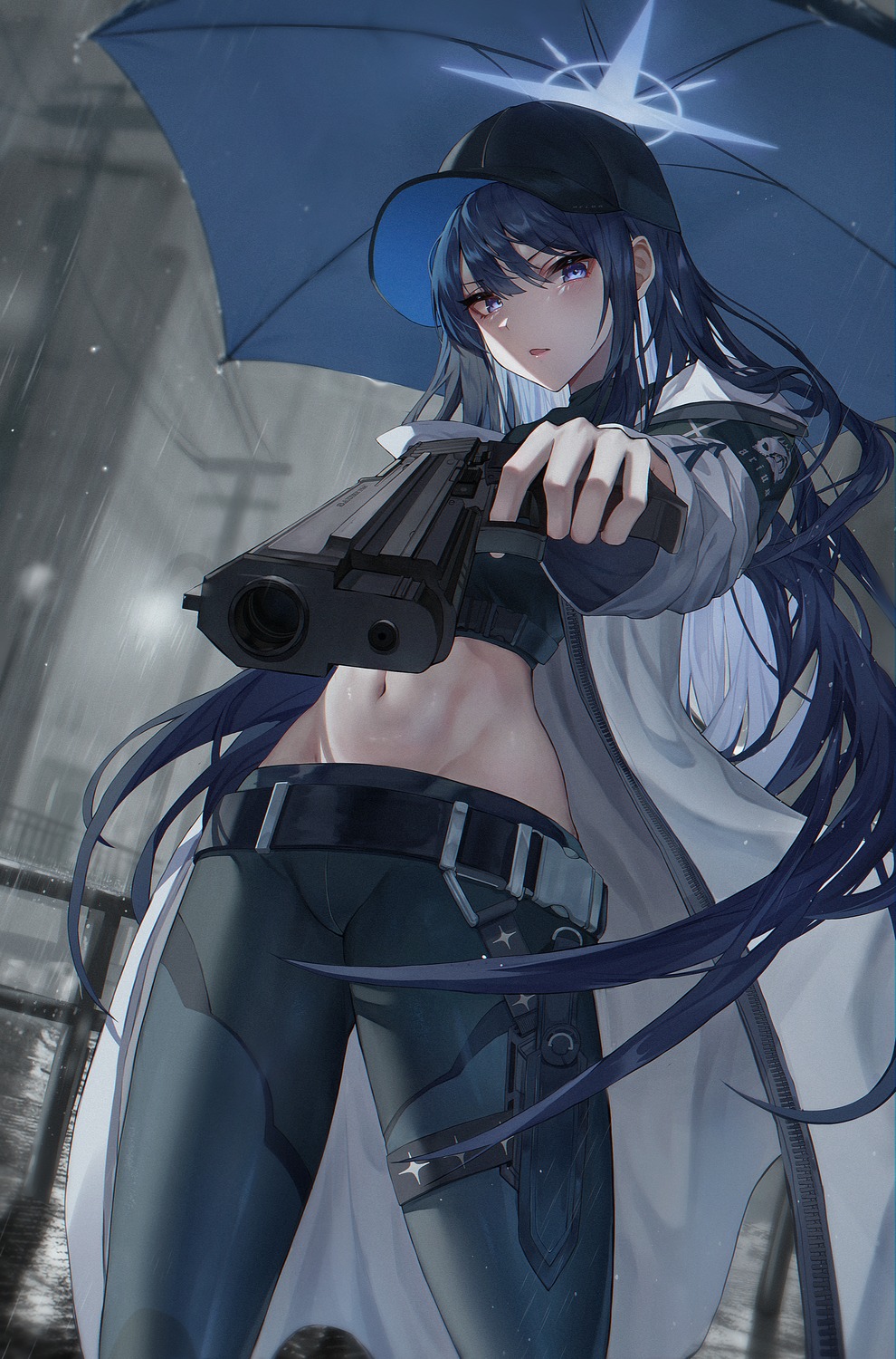 blue_archive, garter, gun, halo, josal, joumae_saori, umbrella, weapon