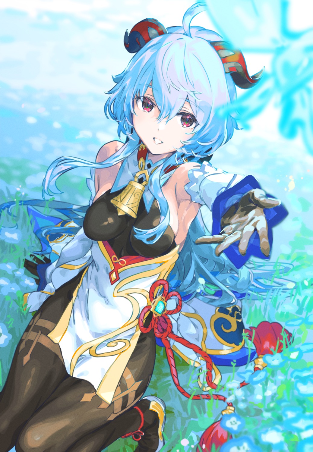 asian_clothes, bodysuit, ganyu, genshin_impact, haimura_kiyotaka, horns