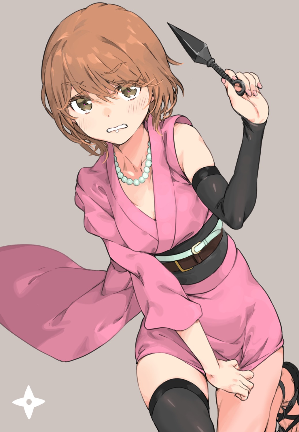 haimura_kiyotaka, japanese_clothes, kinuhata_saiai, ninja, thighhighs, toaru_kagaku_no_railgun, toaru_majutsu_no_index, weapon