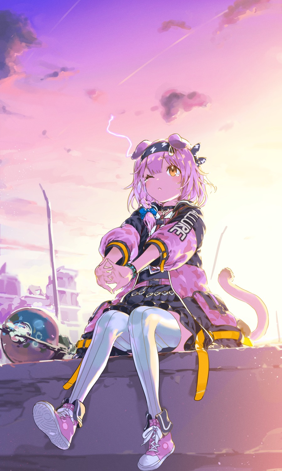 animal_ears, arknights, goldenglow_(arknights), haimura_kiyotaka, tail, thighhighs