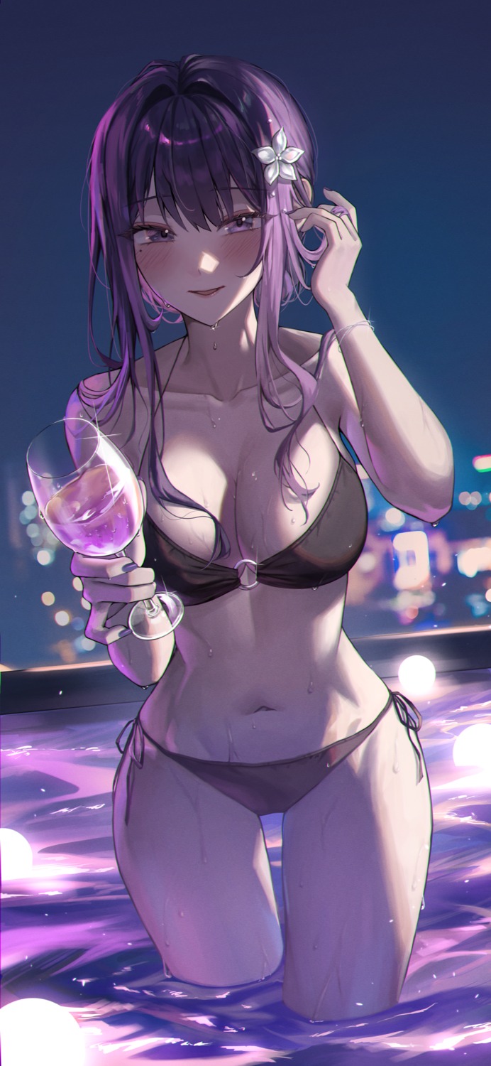 bikini, genshin_impact, raiden_shogun, swimsuits, wet, wolla