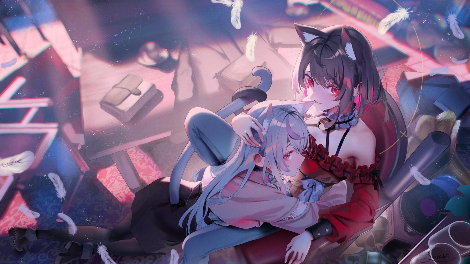animal_ears, ass, heels, nekomimi, pantyhose, saraki, tail, wallpaper