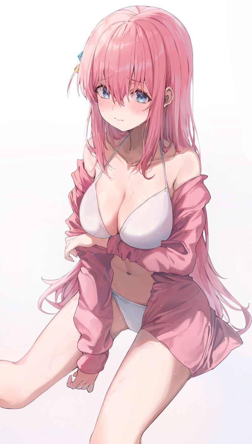 2gong_(9ujin_), bikini, bocchi_the_rock!, gotou_hitori, gym_uniform, open_shirt, swimsuits
