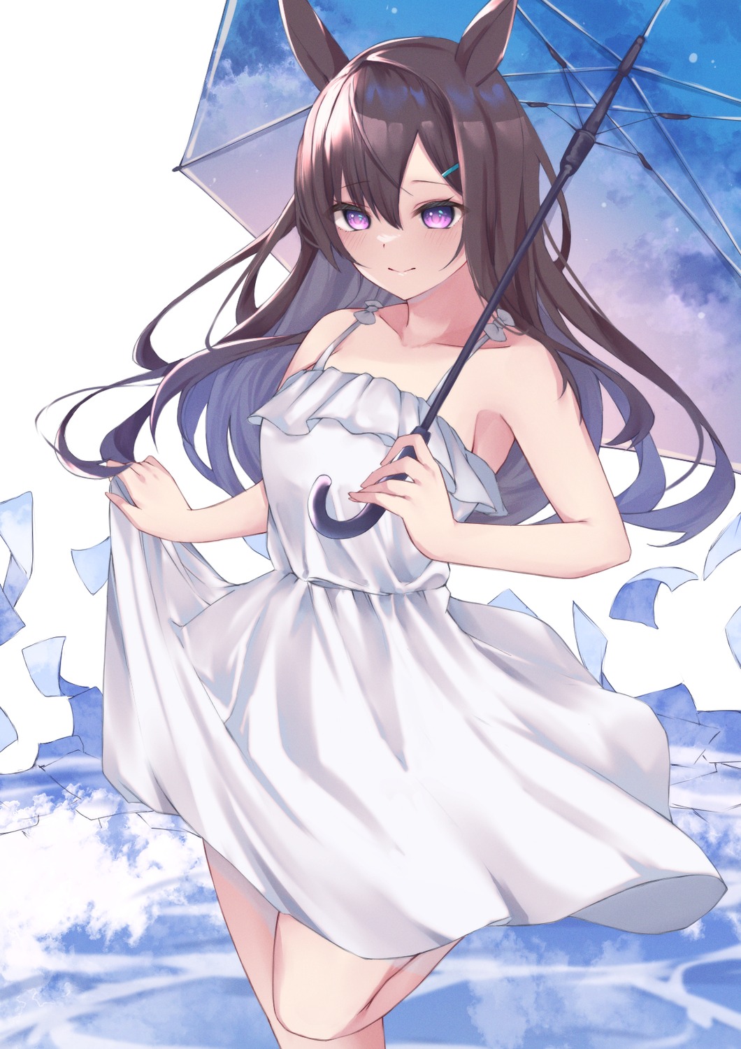 animal_ears, dress, hojiro_same, mejiro_dober_(umamusume), summer_dress, uma_musume_pretty_derby, umbrella