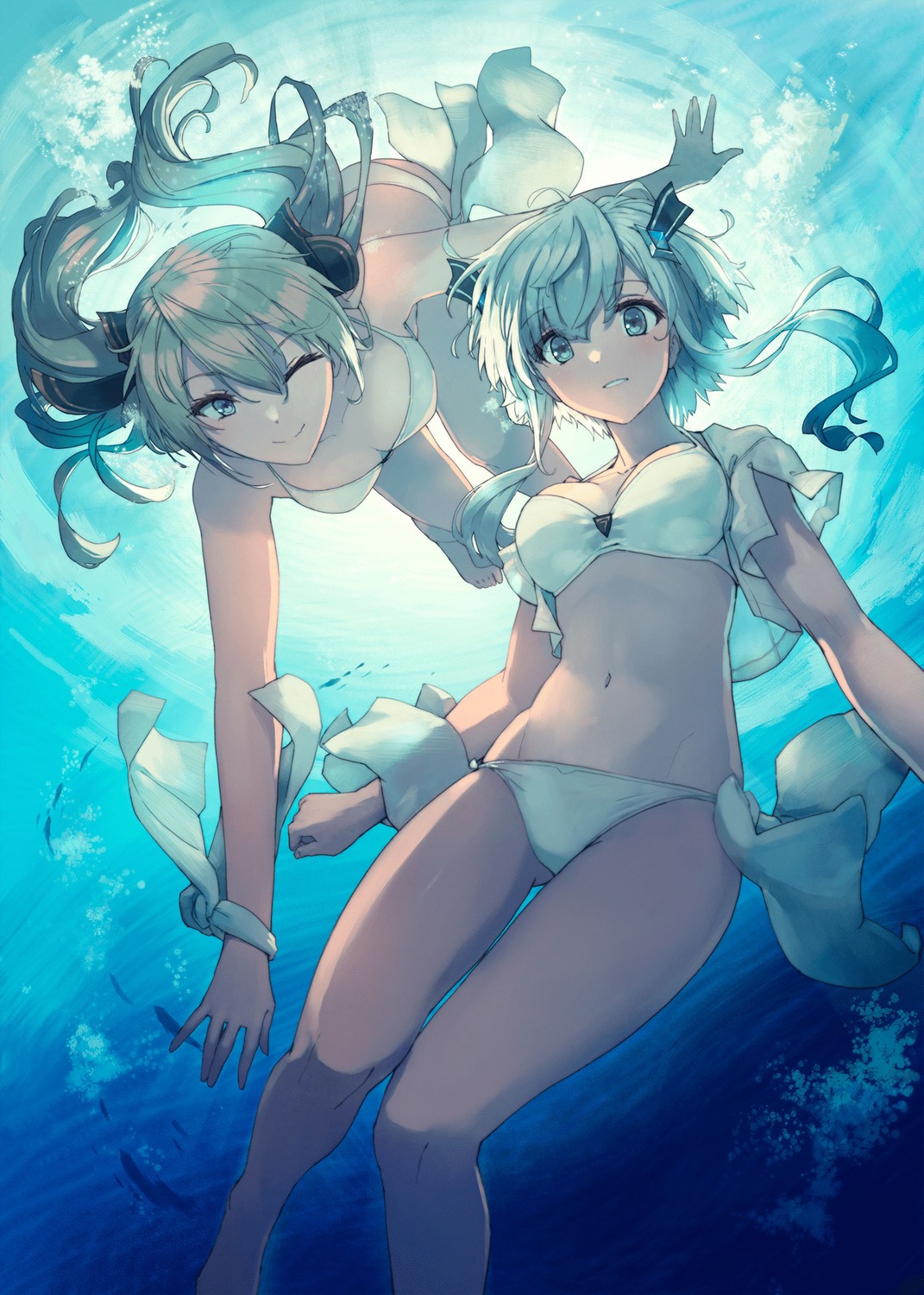bikini, maou_gakuin_no_futekigousha, misha_necron, open_shirt, sasha_necron, see_through, shizuma_yoshinori, swimsuits