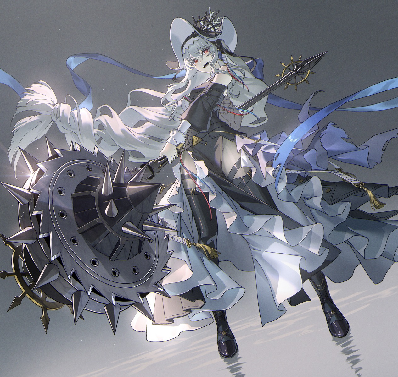 arknights, dress, garter, pantyhose, specter_(arknights), suyama_kara, thighhighs, weapon