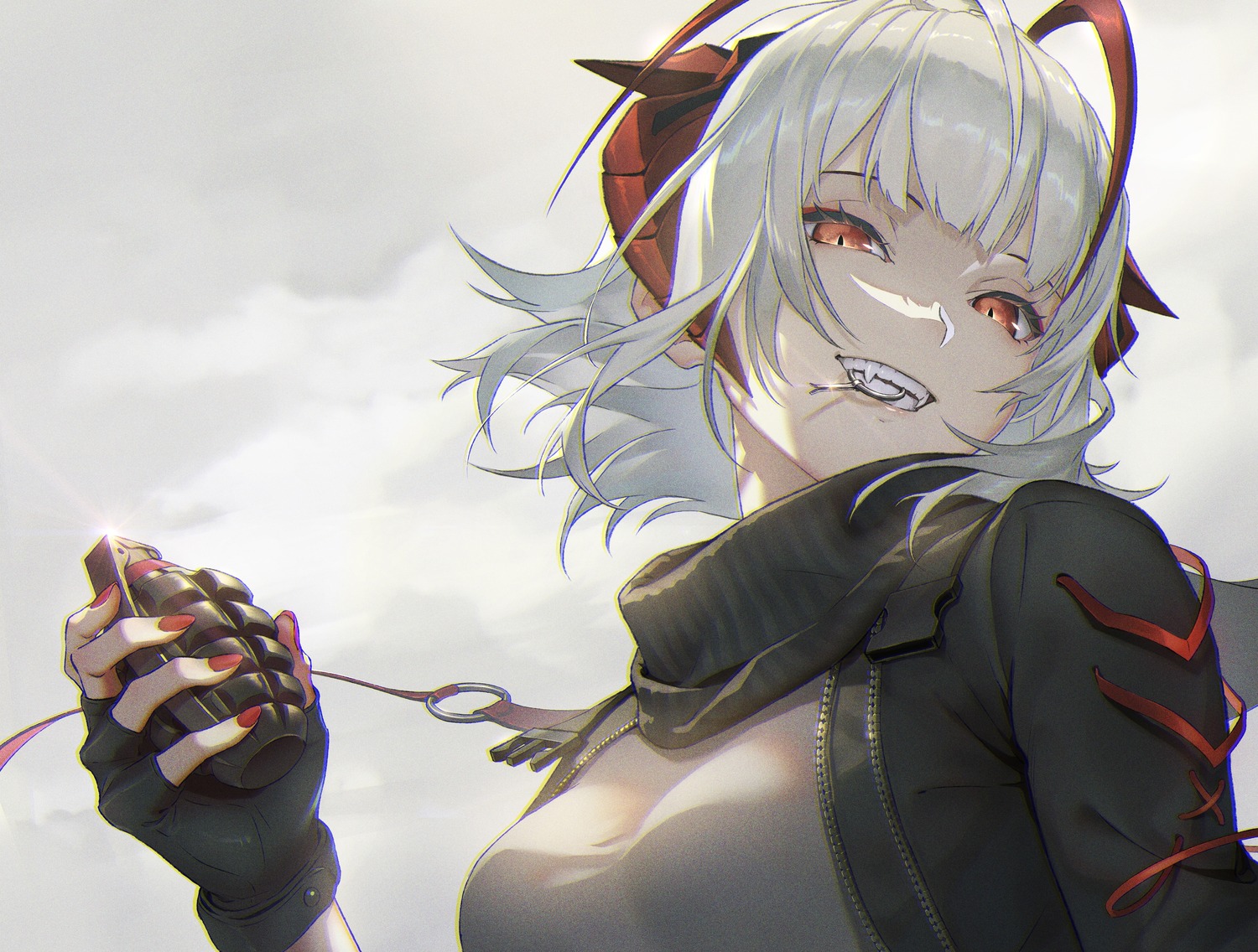 arknights, horns, suyama_kara, w_(arknights), weapon