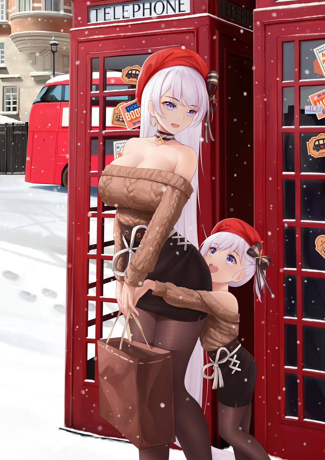azur_lane, bel-chan_(azur_lane), belfast_(azur_lane), cleavage, no_bra, pantyhose, shigatsu_(4gate), sweater