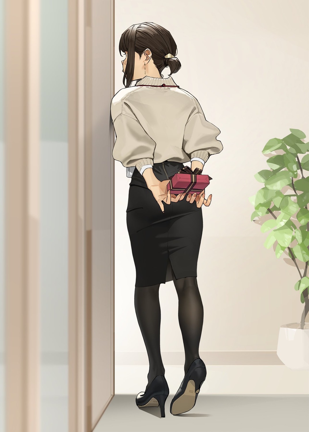 ass, douki-chan, ganbare_douki-chan, heels, pantyhose, sweater, valentine, yom