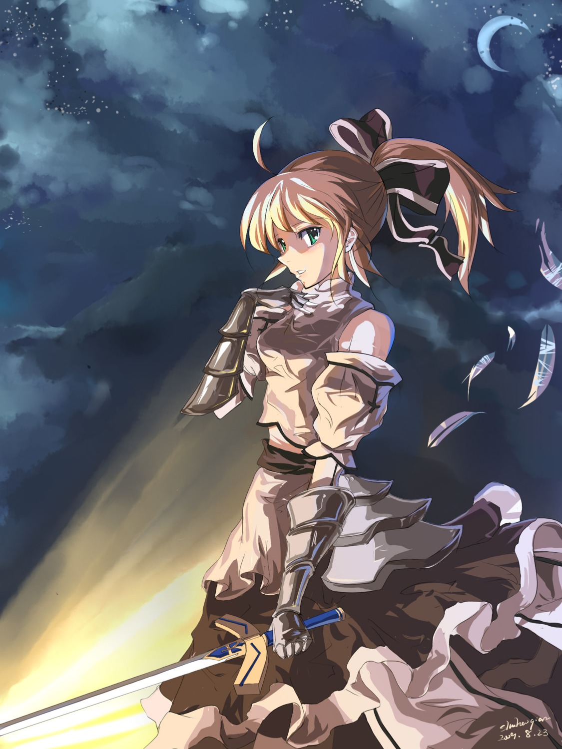 armor, artoria_pendragon_(fate), fate/stay_night, landscape, qianshuhao, sword