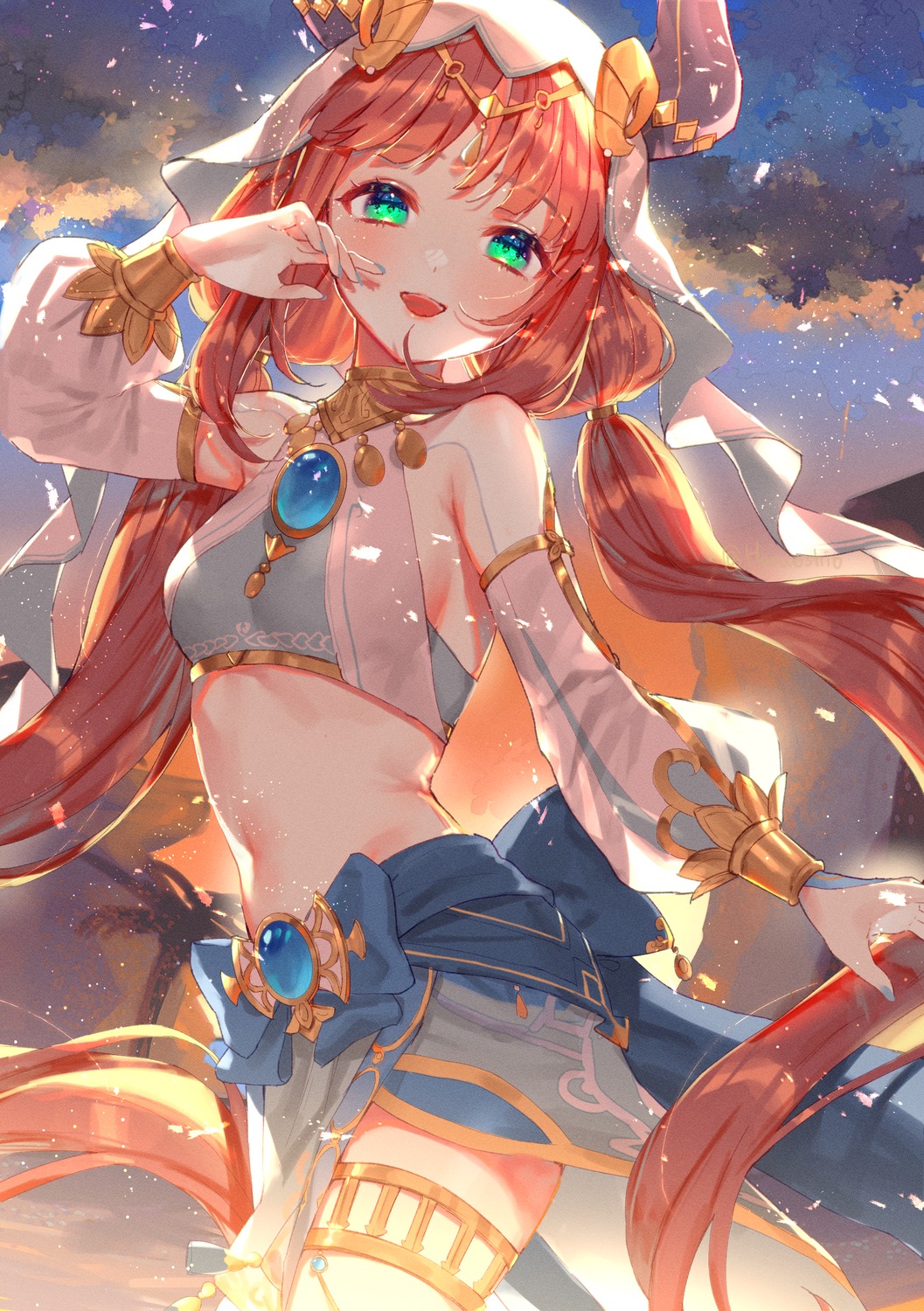garter, genshin_impact, harushio, horns, nilou, no_bra