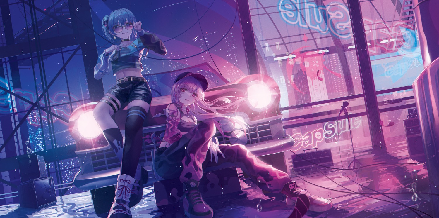 garter, hololive, hololive_english, hoshimachi_suisei, megane, mori_calliope, thighhighs, turbulence