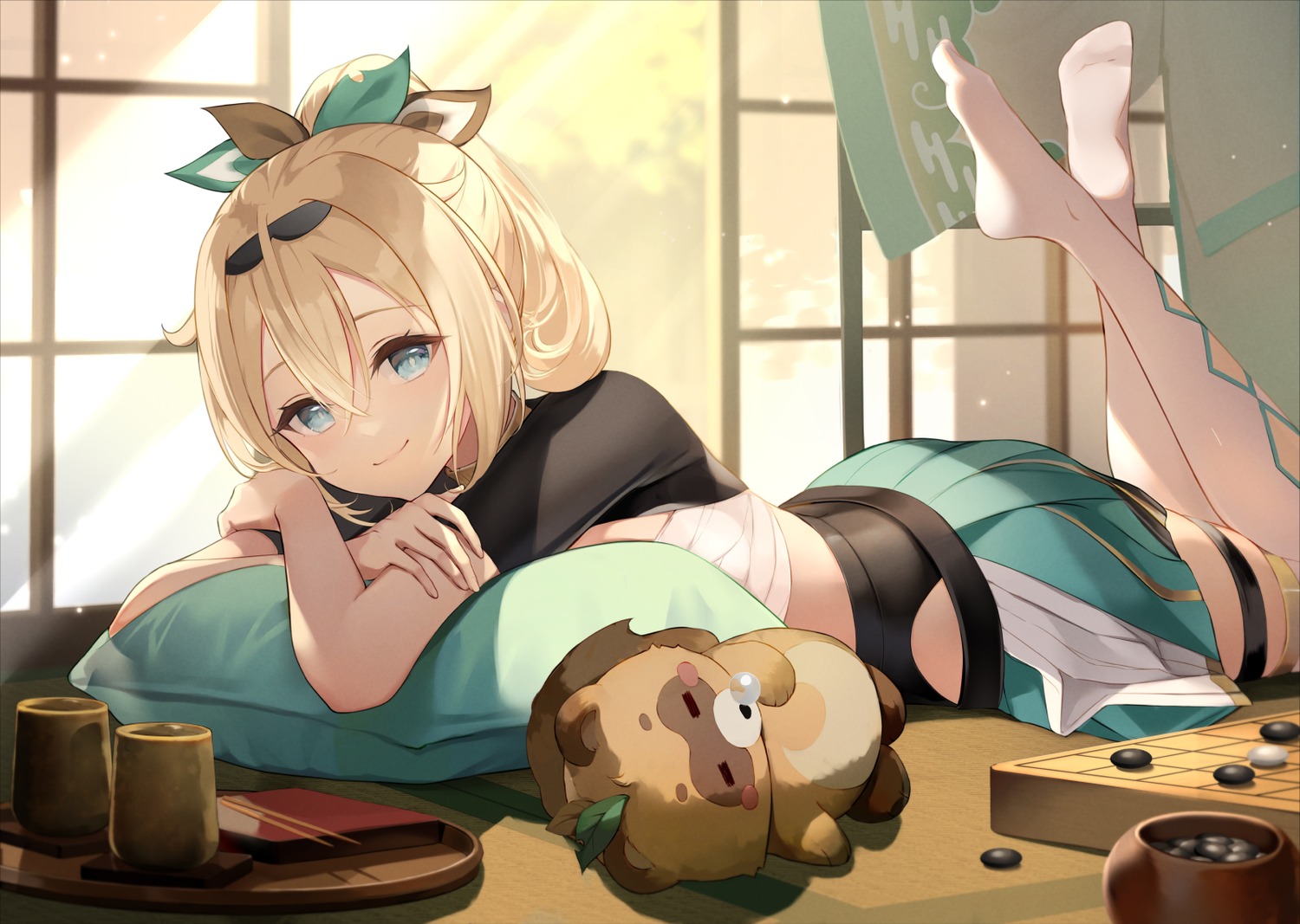 cowengium, garter, hololive, japanese_clothes, kazama_iroha, sarashi, thighhighs