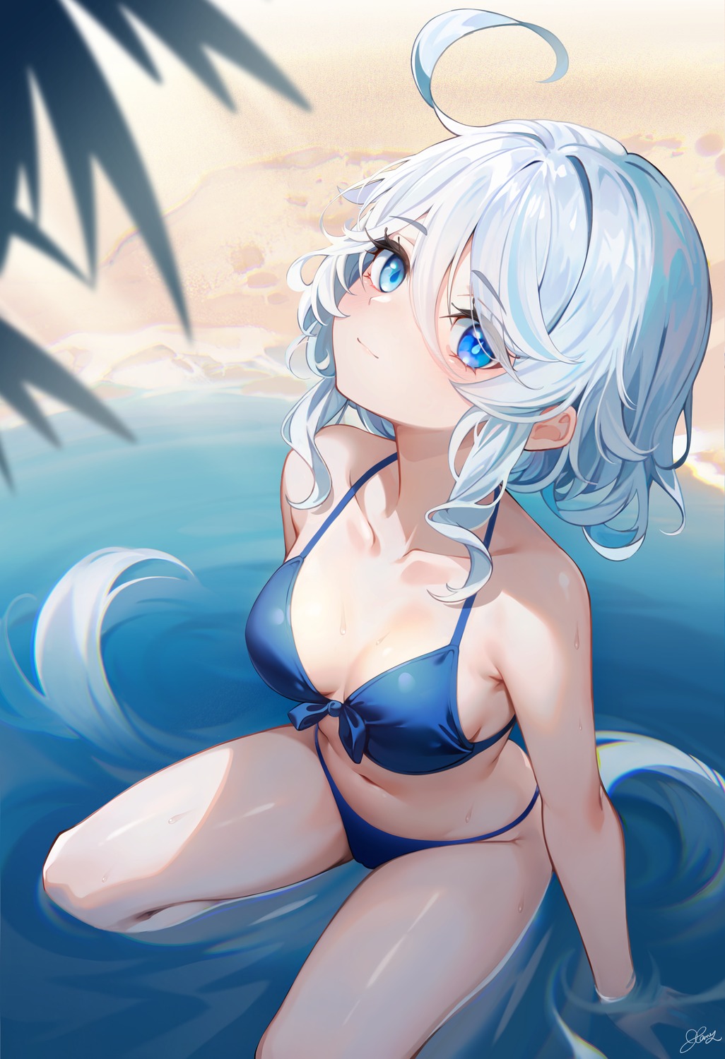 artist_revision, bikini, furina, genshin_impact, hahany, heterochromia, swimsuits, wet