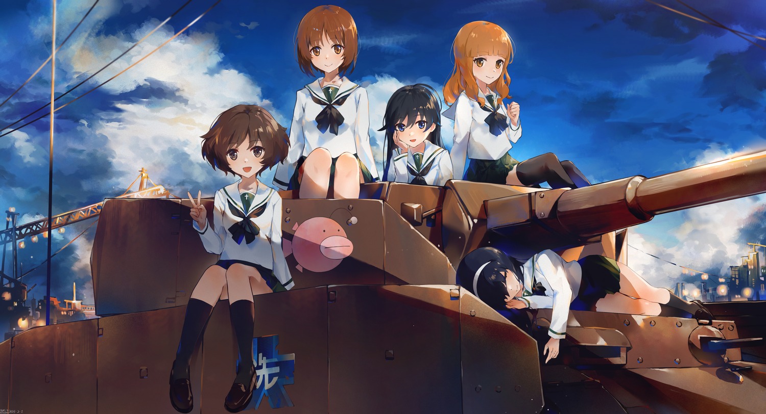 akiyama_yukari, girls_und_panzer, isuzu_hana, nishizumi_miho, reizei_mako, seifuku, swkl:d, takebe_saori, thighhighs