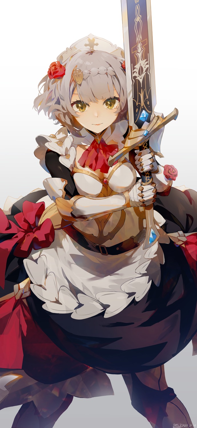armor, genshin_impact, maid, noelle_(genshin_impact), pantyhose, swkl:d, sword