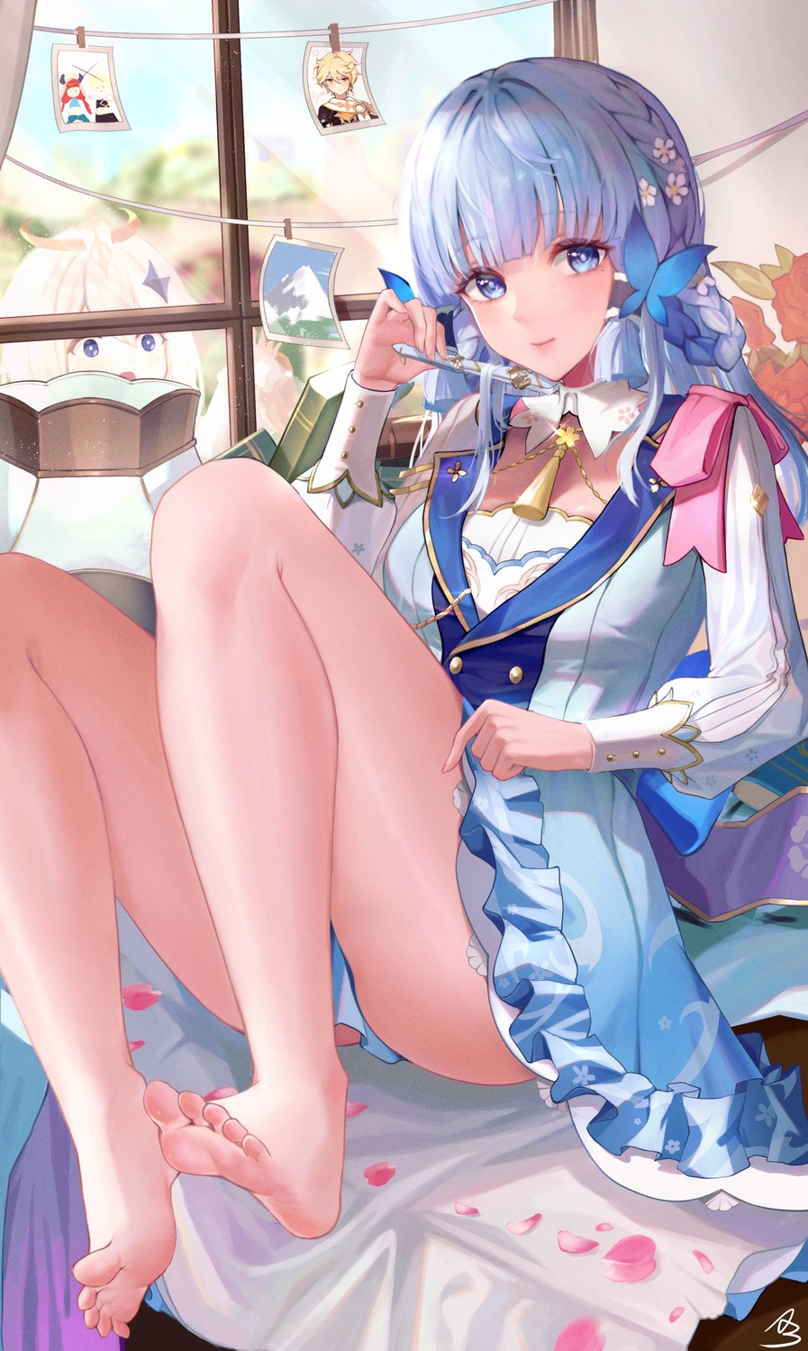 a-by, dress, genshin_impact, kamisato_ayaka, paimon, skirt_lift