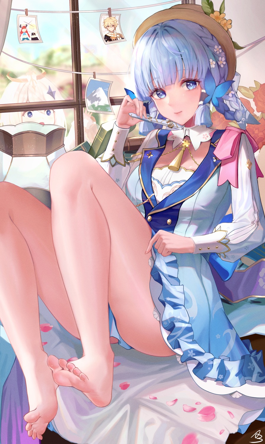 a-by, dress, genshin_impact, kamisato_ayaka, paimon, skirt_lift