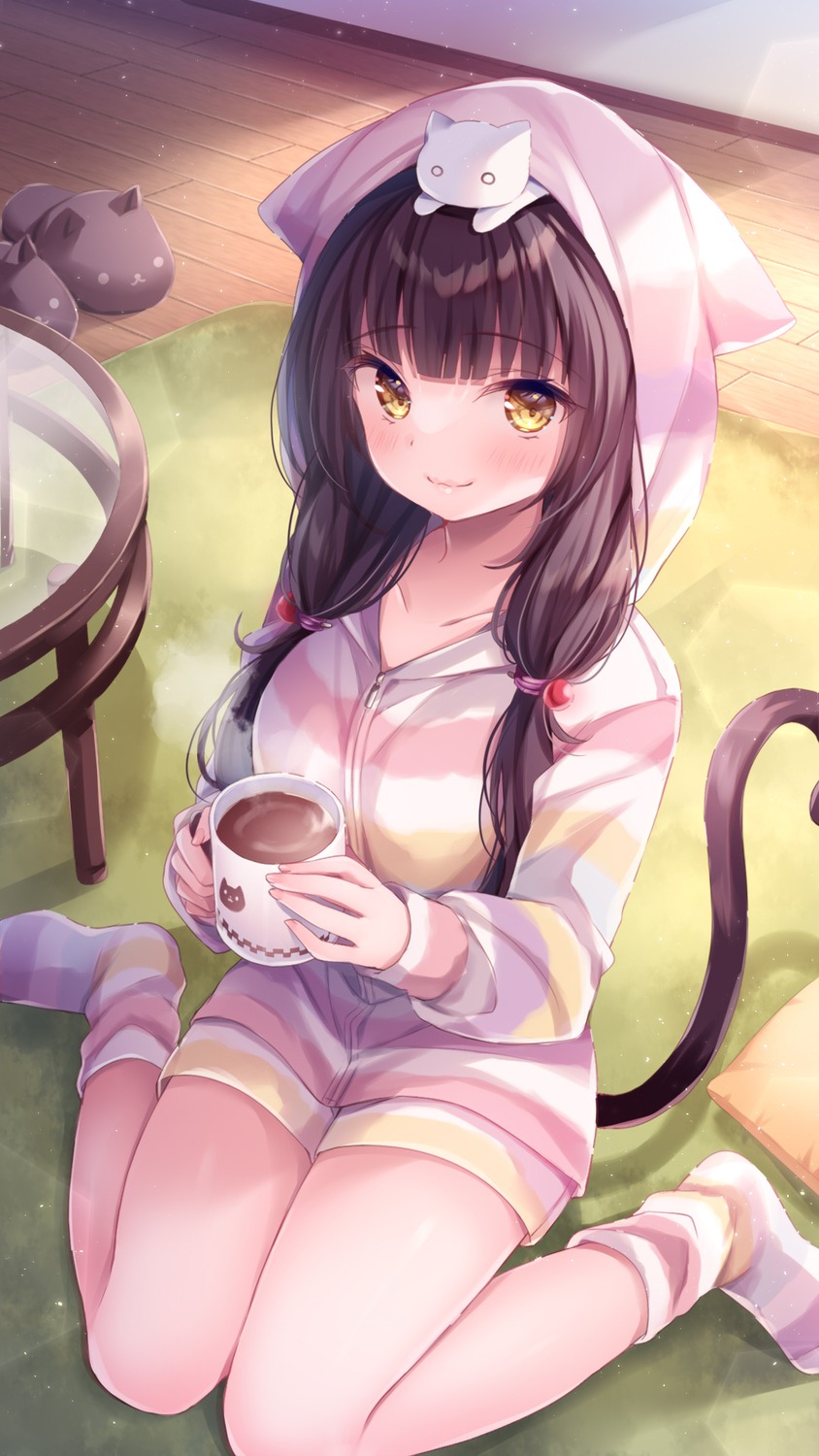 animal_ears, asakura_karen_(heaven_burns_red), heaven_burns_red, nekomimi, nemuri_nemu, pajama, tail