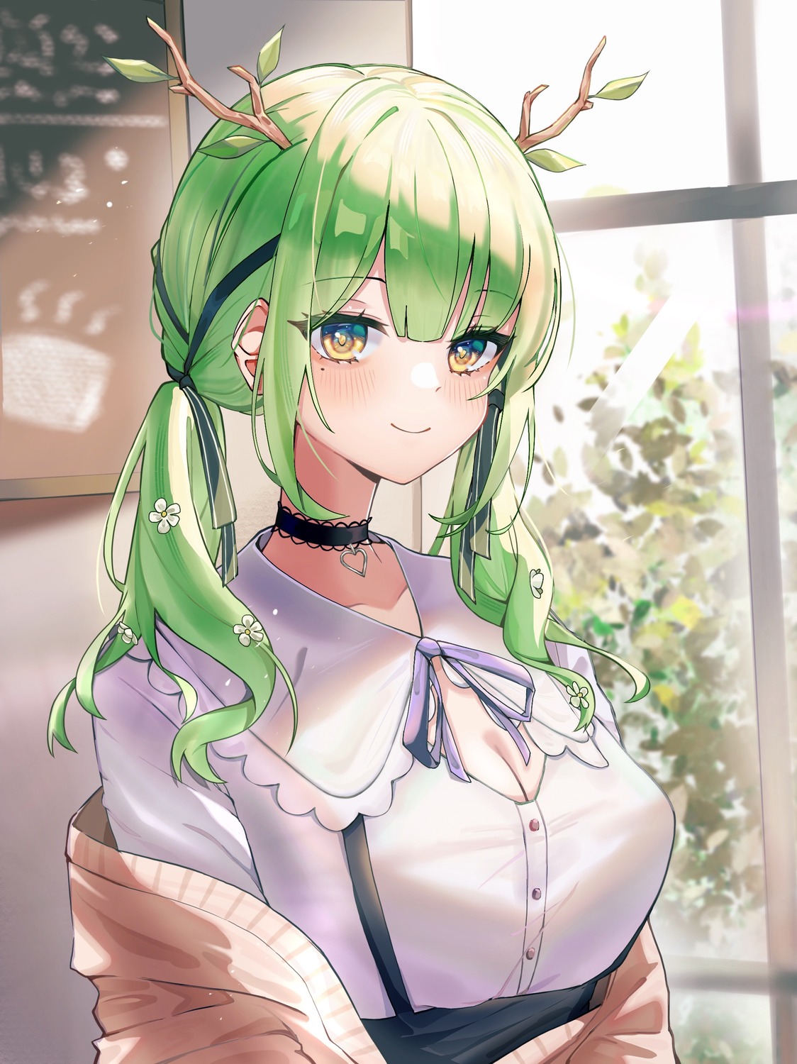 ceres_fauna, cleavage, hololive, hololive_english, horns, shunnukiki, sweater