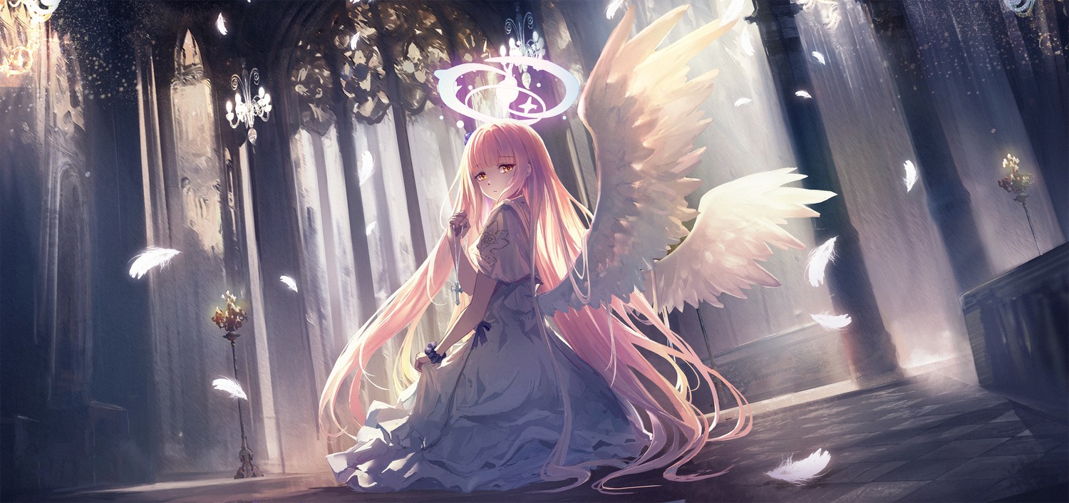 angel, blue_archive, dress, misono_mika, saya_kuroha, wings