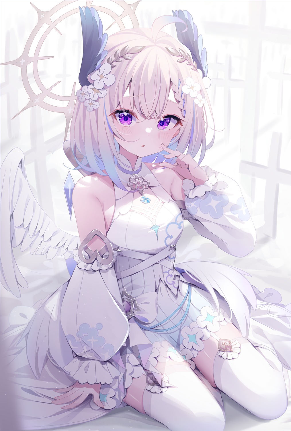 angel, deyui, dress, enna_alouette, nijisanji, nijisanji_en, no_bra, stockings