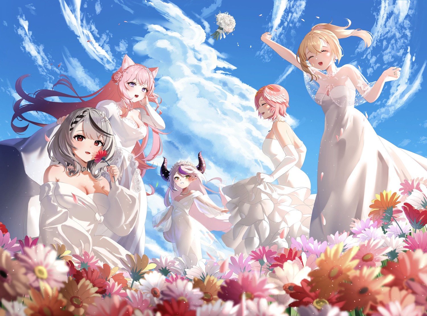 animal_ears, dress, hakui_koyori, hololive, horns, kazama_iroha, la+_darknesss, lucy_(rusi-juren328)
