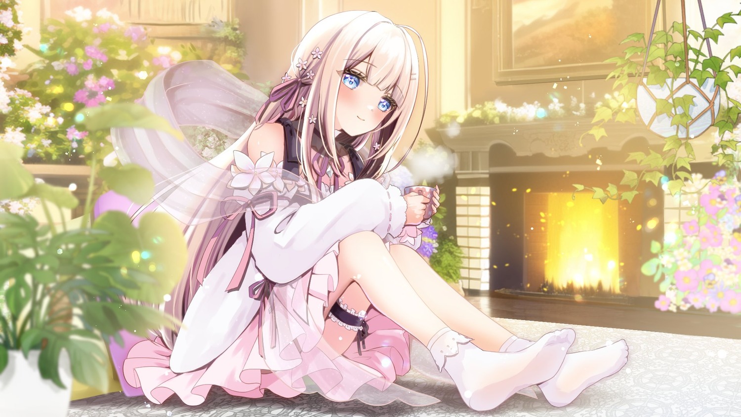 dress, feet, garter, indie_virtual_youtuber, see_through, skirt_lift, tiprip_kk, wallpaper, yukinoshita_peo