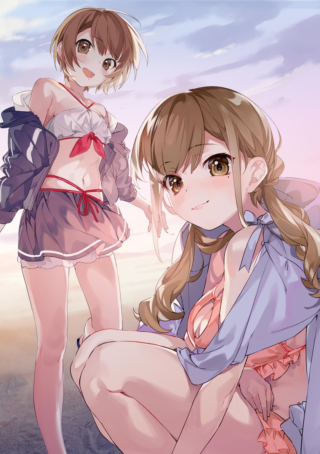 almic, bikini, bikini_top, cleavage, jinguuji_naori, jinguuji_rumi, koi_wa_futago_de_warikirenai, open_shirt